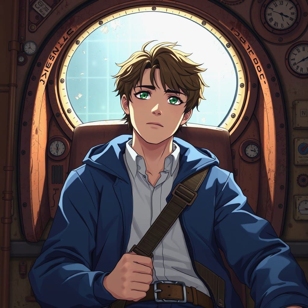 Cyberpunk Adventurer in Rusty Time Machine