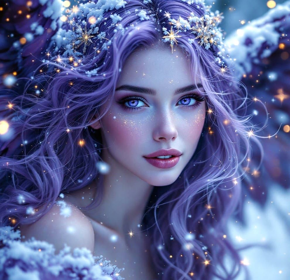 Gently Smiling Winged Goddess in a Blizzard