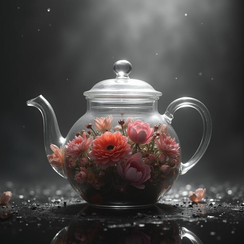 Stunning Black and White Matte Painting of Enchanted Teapot