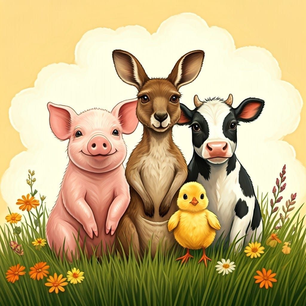 Whimsical Animal Family Portrait in Watercolor Style