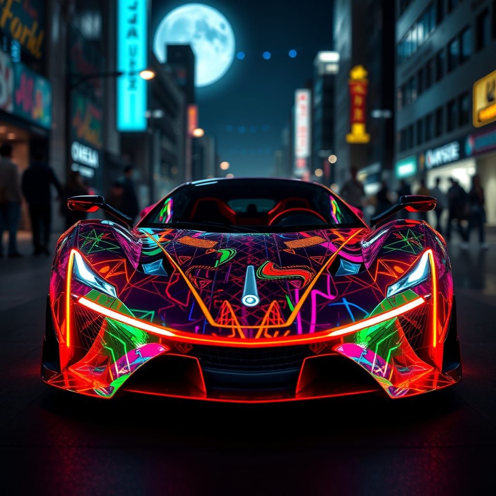 Bioluminescent Supercar Lights Up Neon Graffiti City