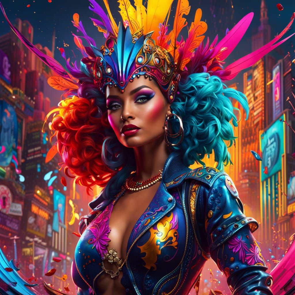 Vibrant Vegas Showgirl in Graffiti Art Style