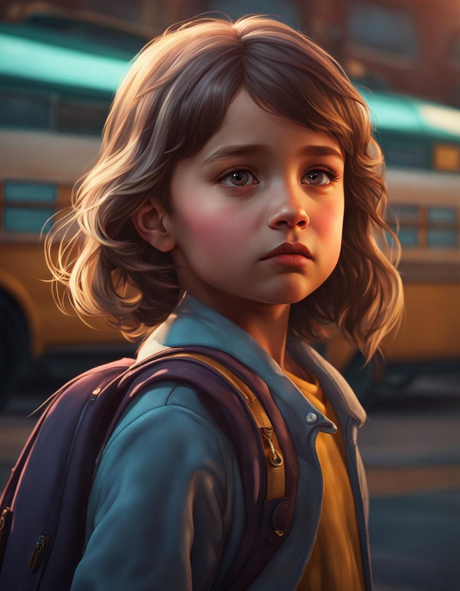 Sad Girl Waiting for Bus: Artgerm and Mucha Style