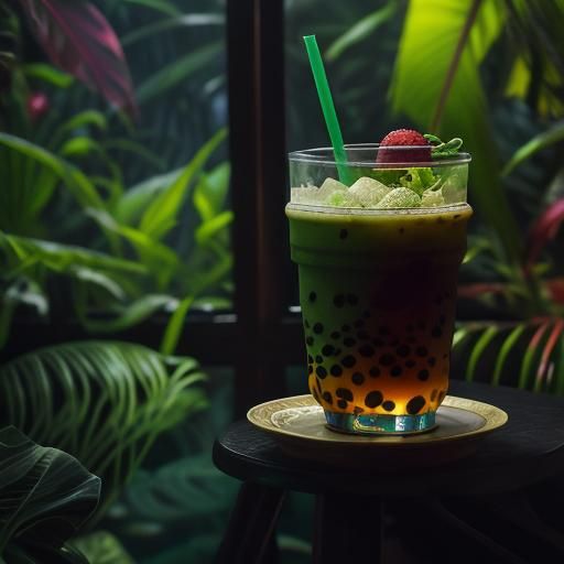Jungle-Themed Boba Tea in Hyperrealistic Style