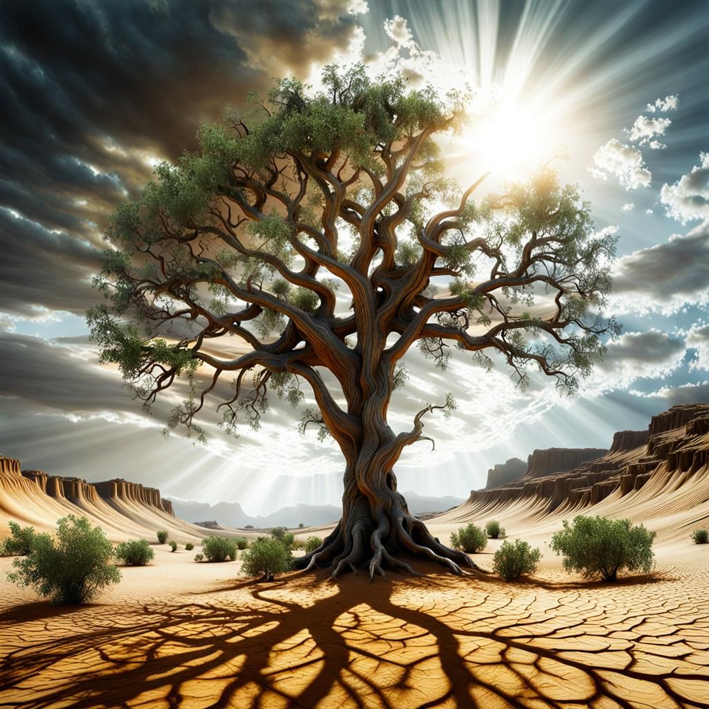 Eerie Wasteland World Tree Touches the Sky