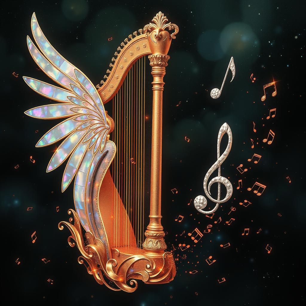Angelic Harp in Dreamlike Ethereal Realm