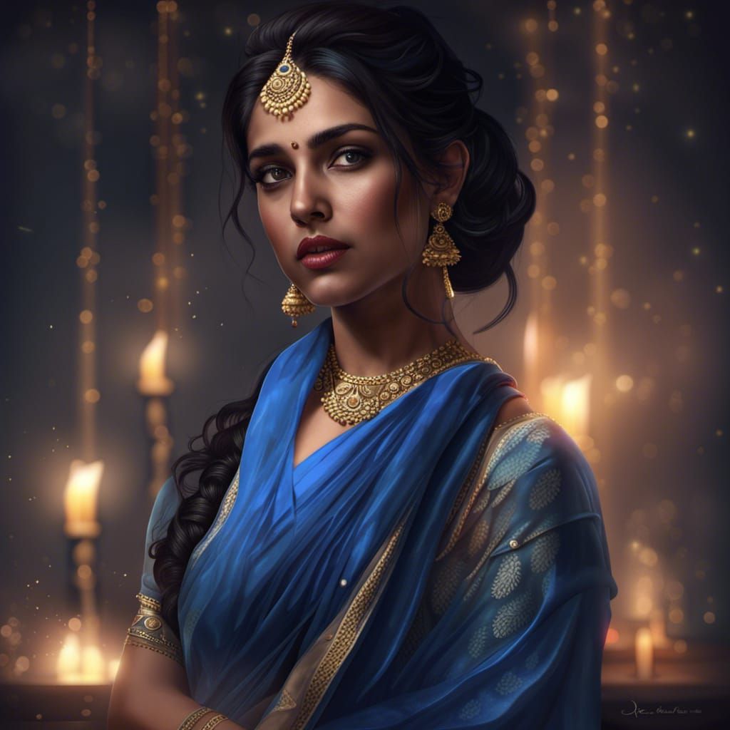 Girl in Blue Saree: Realistic 8k Image