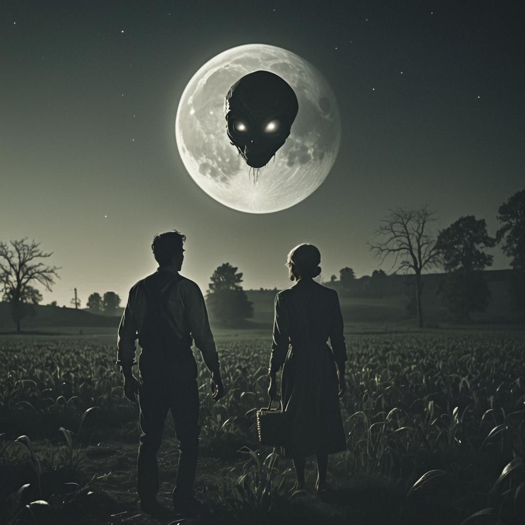 Alien Abduction Film Still in Noir Style