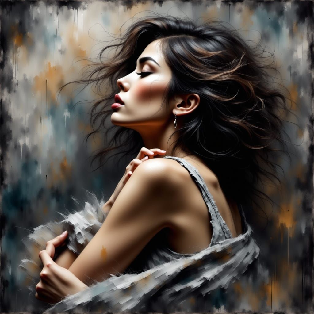 Exhausted Woman's Insomnia in Moody Ink Style