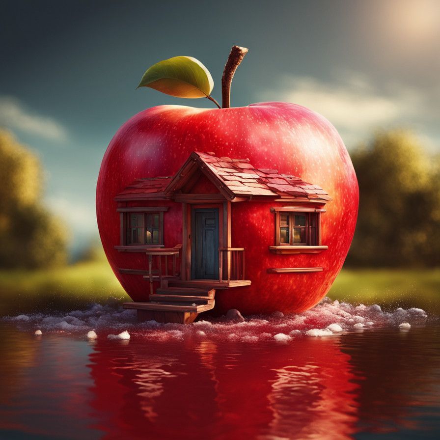 Hyperrealistic Apple House in Vibrant Colors