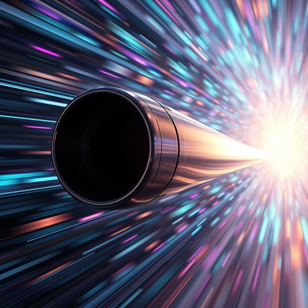 Sleek Spacecraft Blurs Through Hyperspace