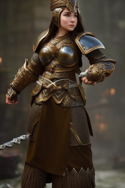 Female Dwarven Knight Warrior in Detailed Armor