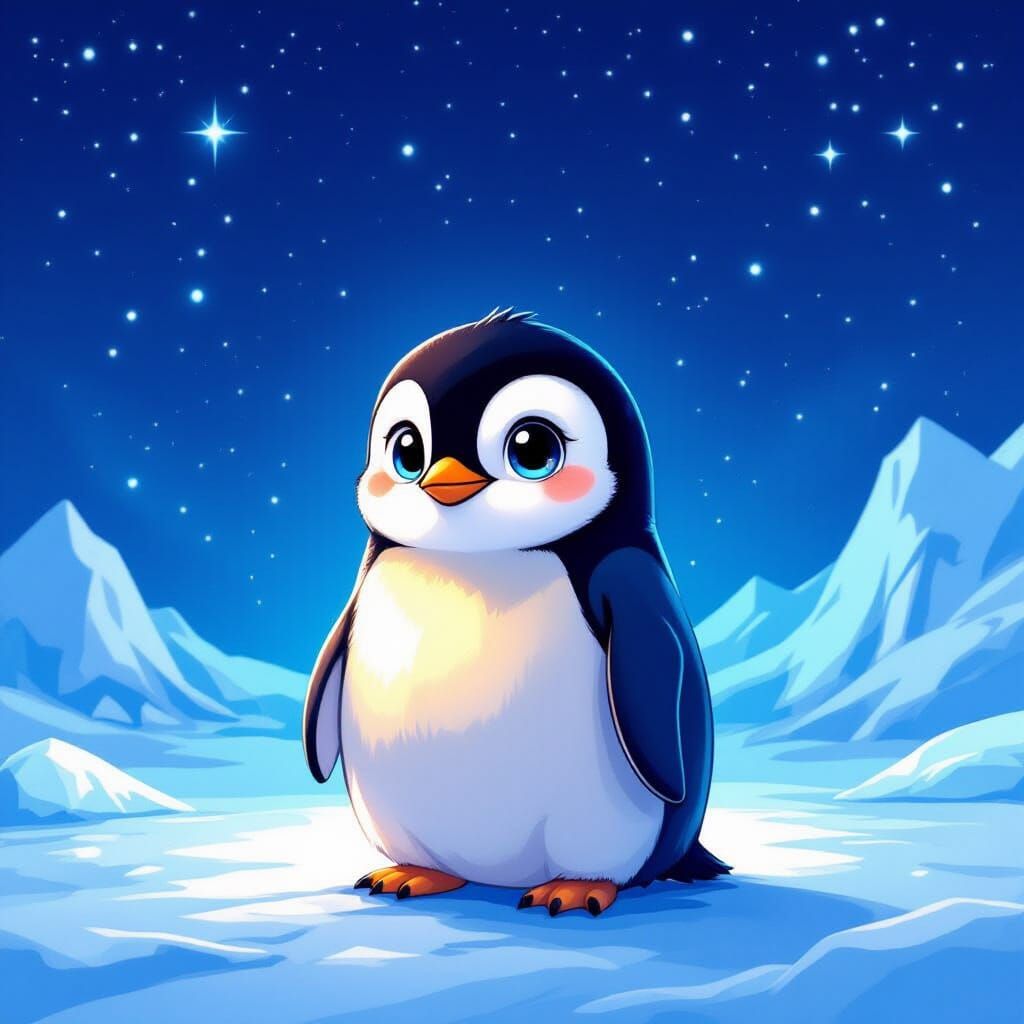 Cute Penguin in Vibrant Comic Book Style