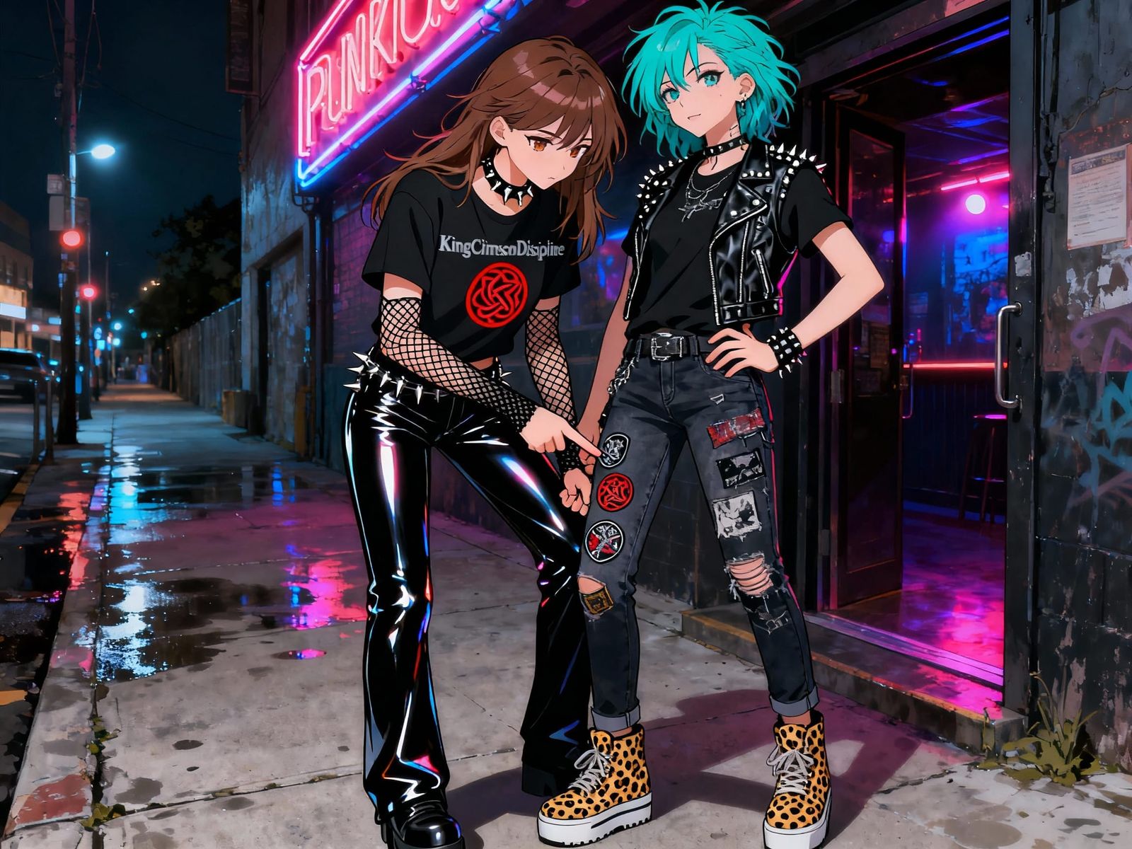 Punk Goth Women Outside Nightclub