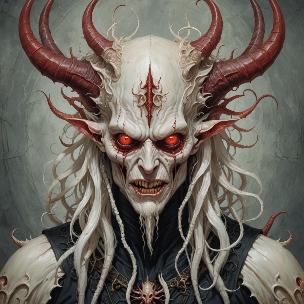 Gothic Portrait of Albino Demon with Horns