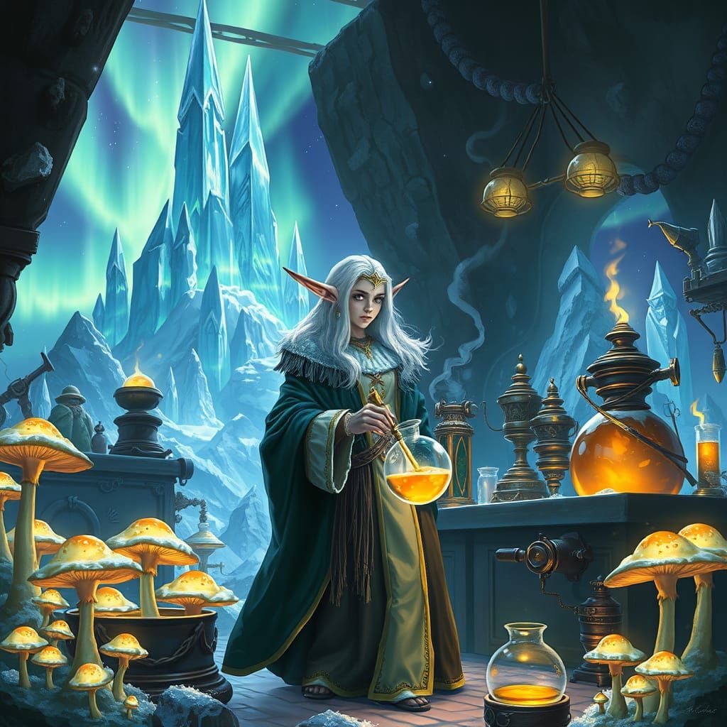 Ethereal Snow Elf Alchemist in Arcane Laboratory