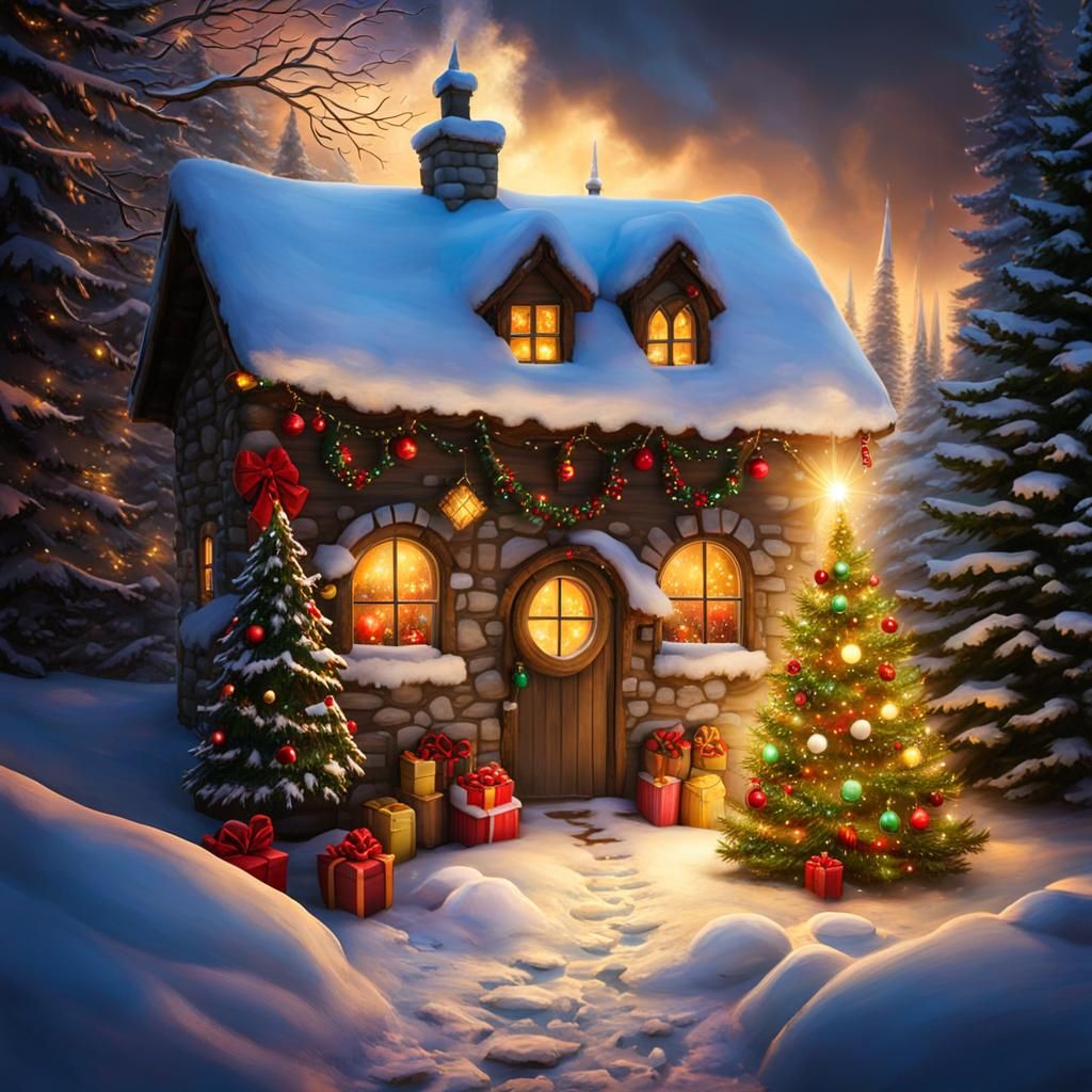 Snowy Christmas: Santa's Workshop with Decorations