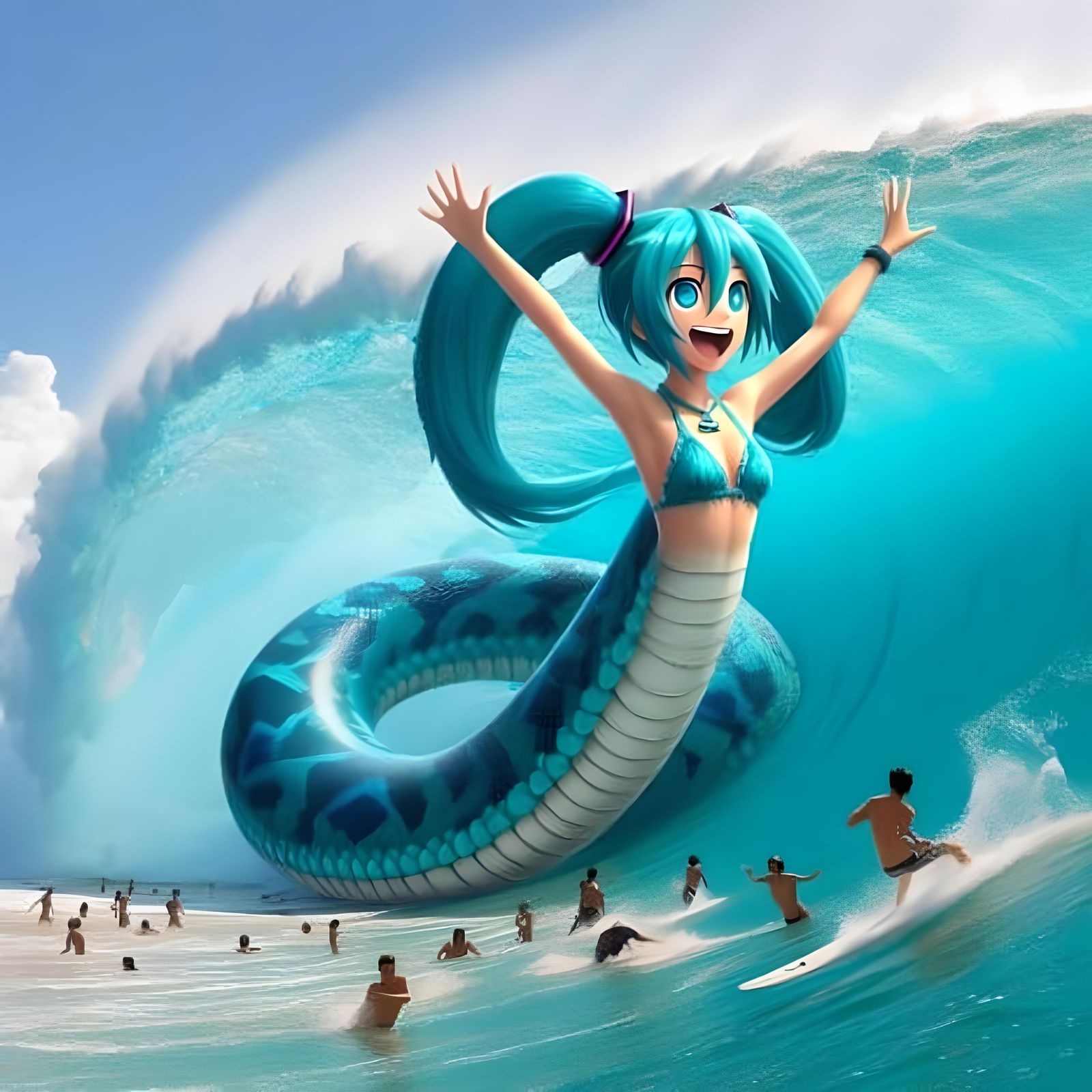 Aquatic Naga Emerges from Water