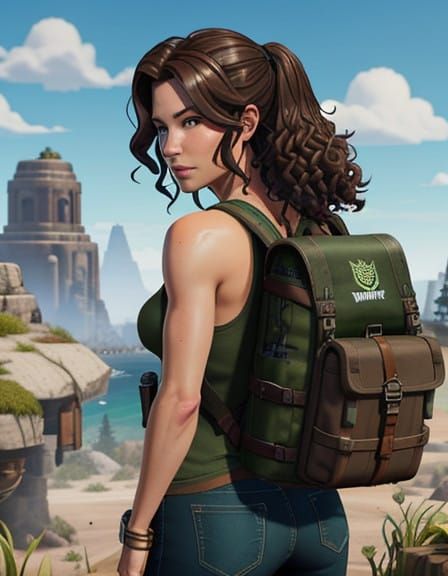 Evangeline Lily as Fortnite Character with Curly Hair and Fr...