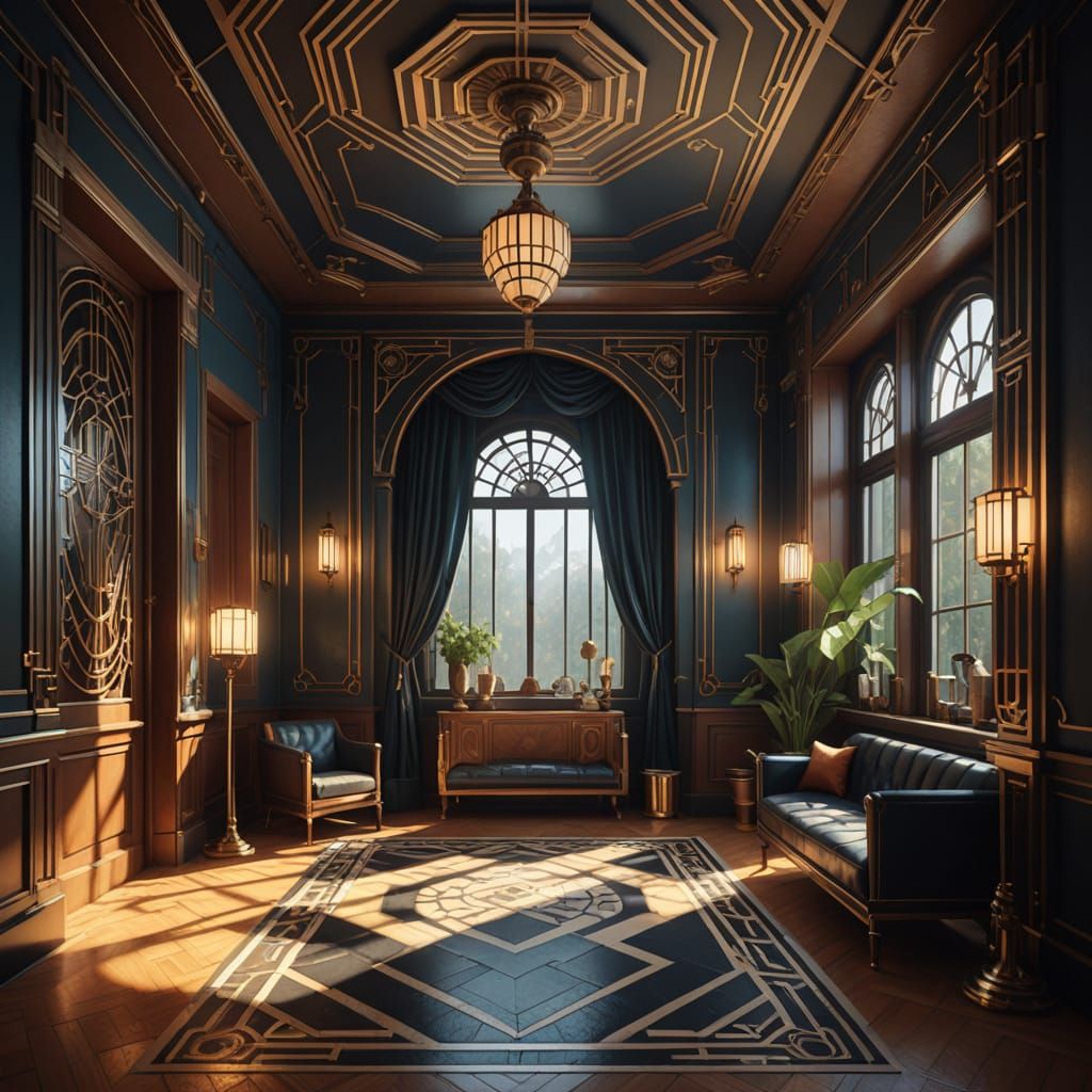 Art Deco Chamber Painting with Geometric Forms