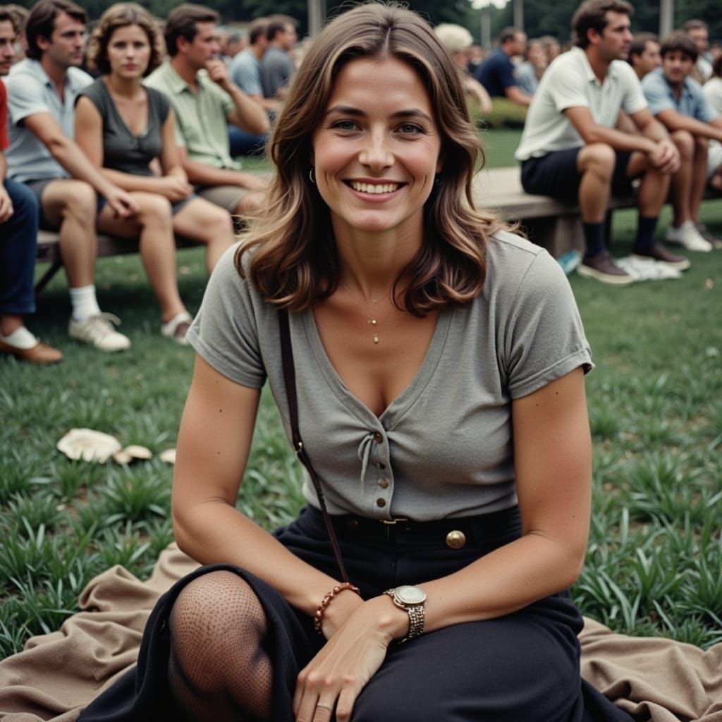 Woman Enjoys Outdoor Concert in Realistic Portrait