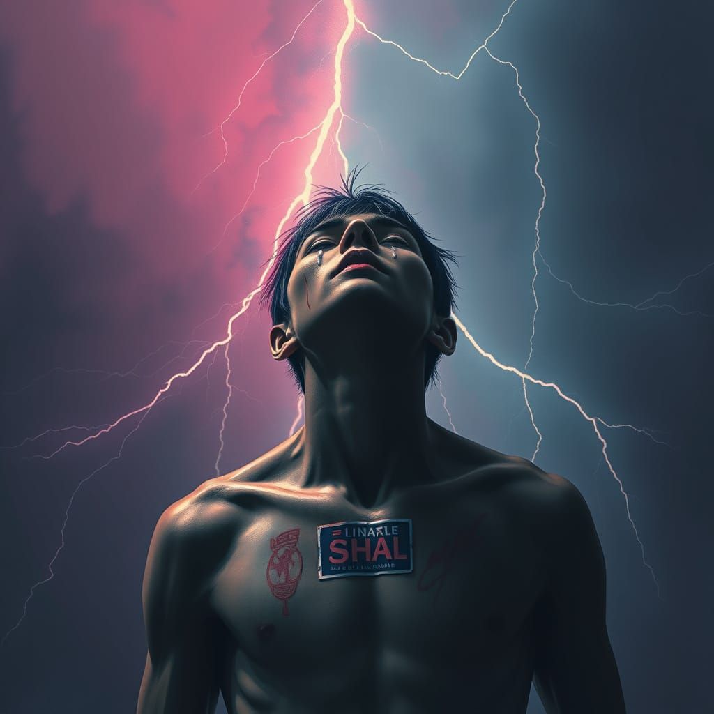 Figure of Strength Amidst Tears and Lightning