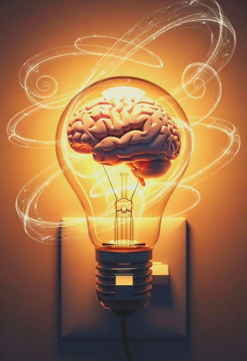 Surreal Brain Light Bulb with On Switch, Detailed Painting