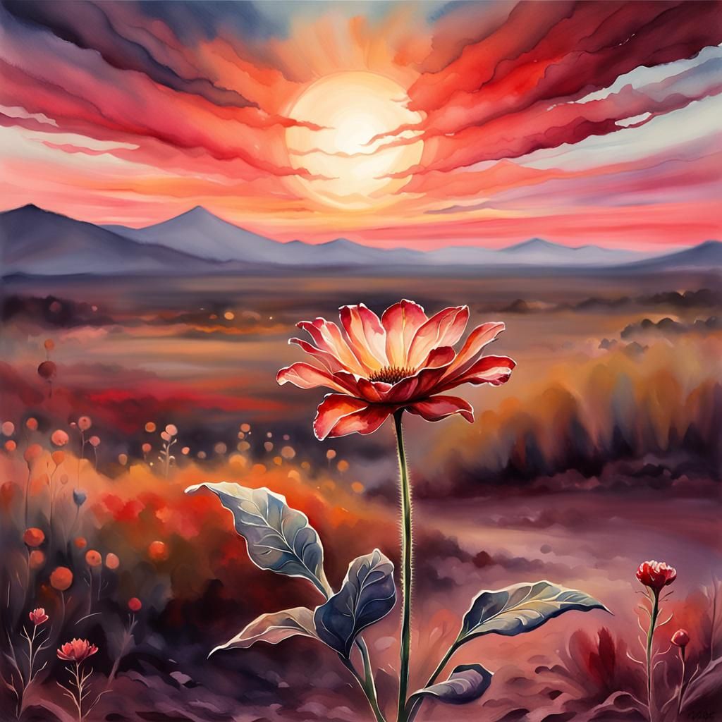 Alien Flower at Sunset: Watercolor Painting