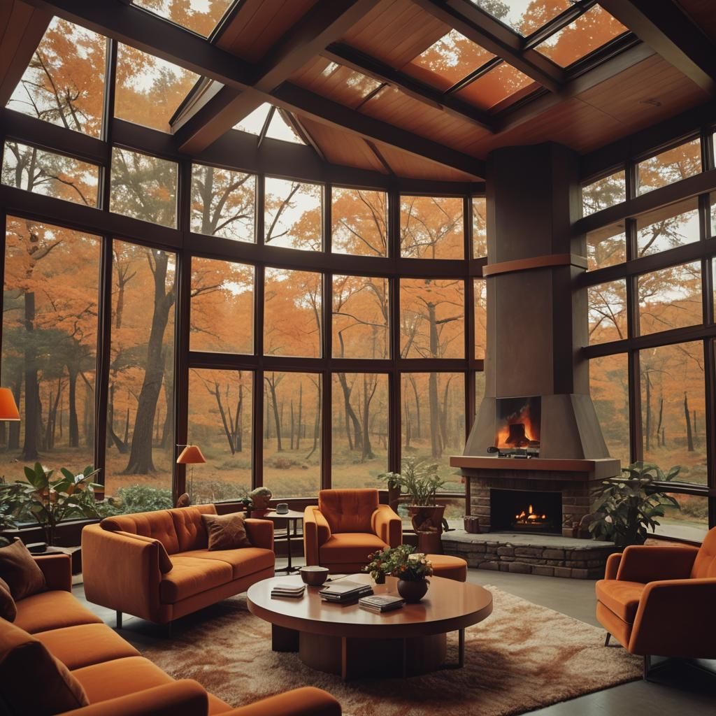 1970s Usonian Living Room in Film Style