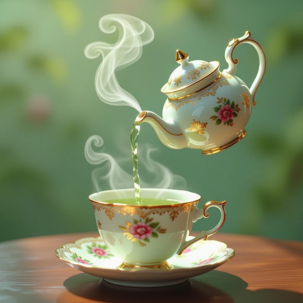 Magical Levitation Teapot Pours Emerald Tea
