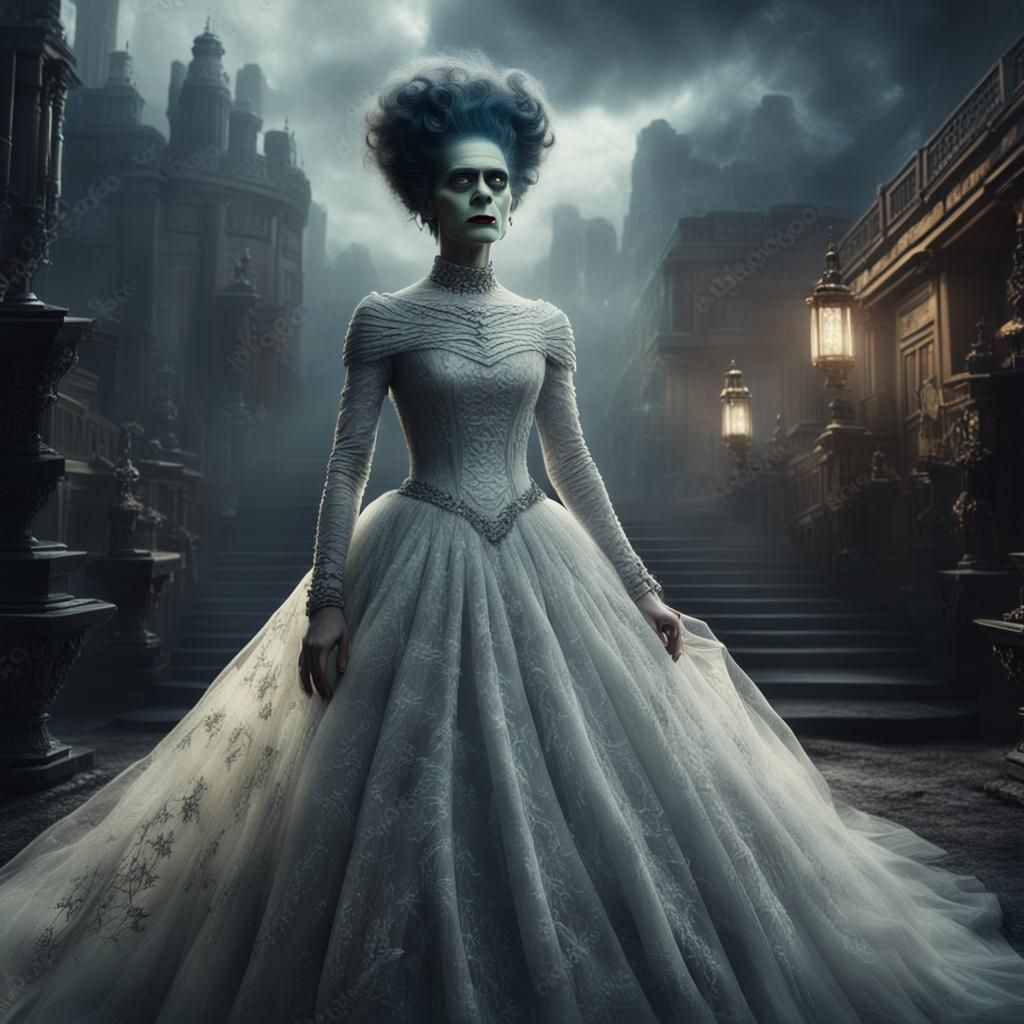 Bride of Frankenstein in Tulle Dress: Digital Matte Painting