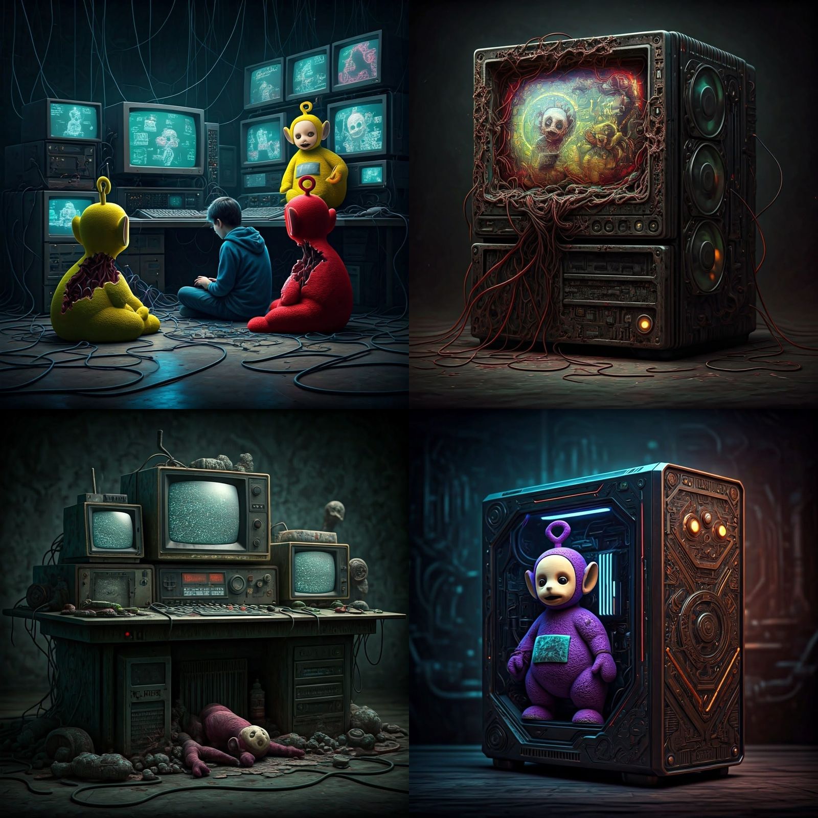 Cyberpunk Horror Machine Born from Dismembered Teletubbies