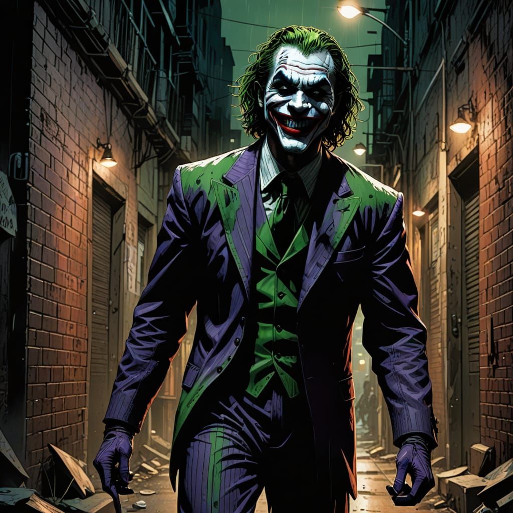 Gritty Joker Comic Book Art in Striped Jumpsuit