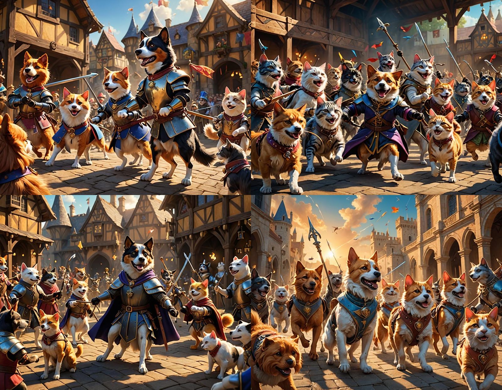 Dogs and Cats Jousting at Renaissance Faire in 3D