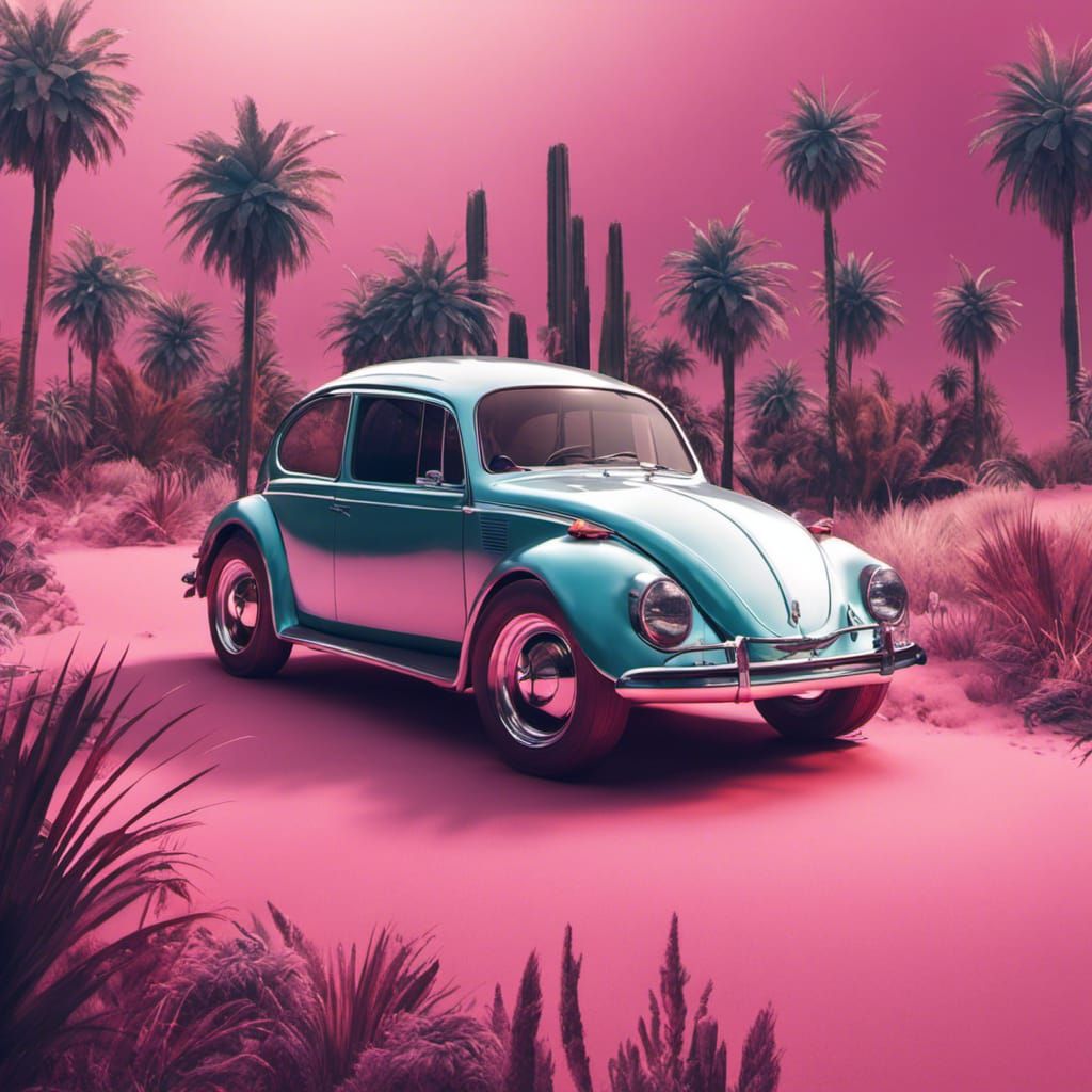 Synthwave Style 1960s VW Beetle Car