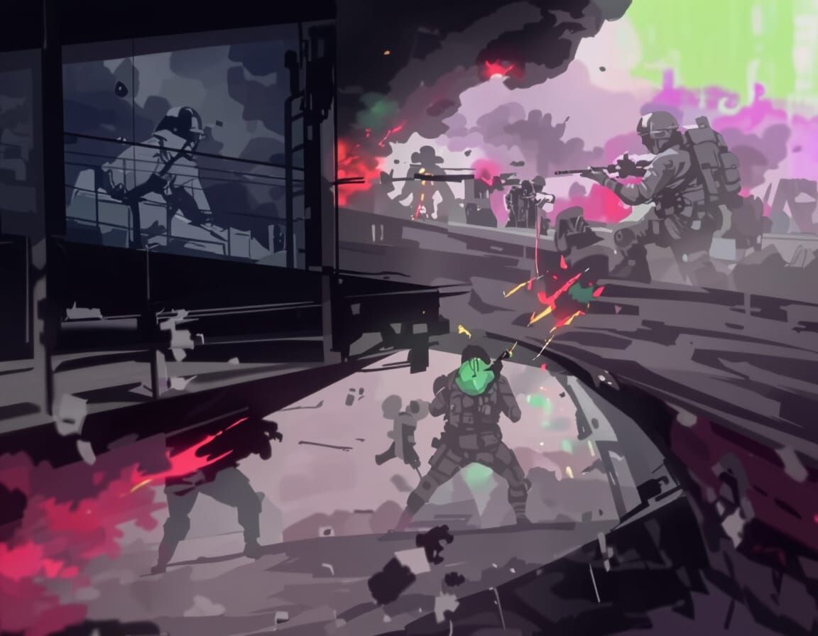 Intense Battlefield Scene in Charcoal Drawing Style