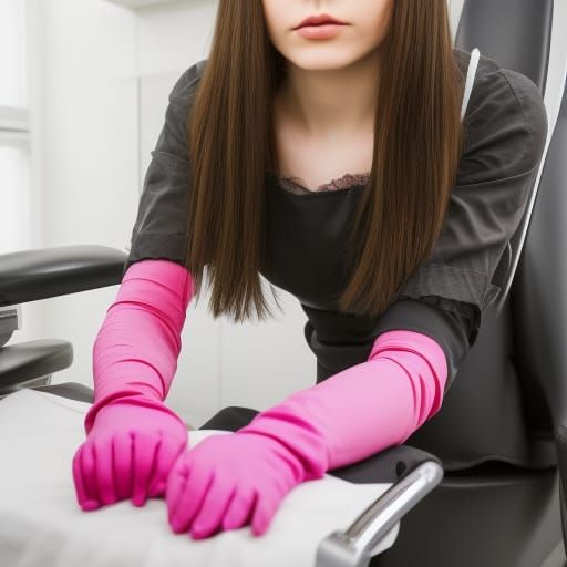 Goth Girl in Pink Gloves at Dentist, Sharp Focus