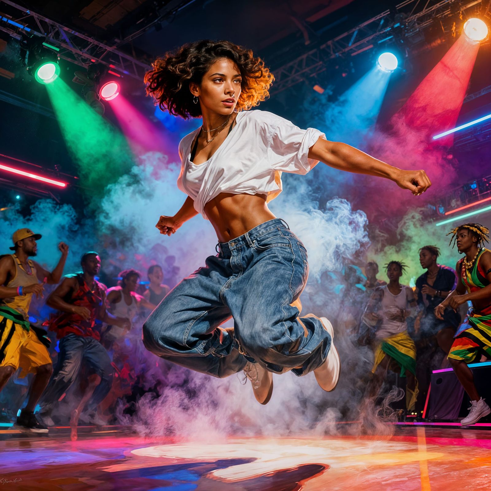 Woman Dancing with Fierce Grace in Dancehall Contest