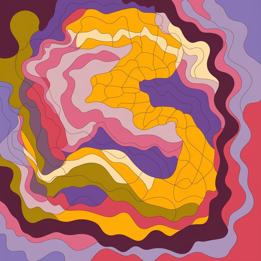 Abstract Surreal Abyssal Landscape in Yellow and Purple