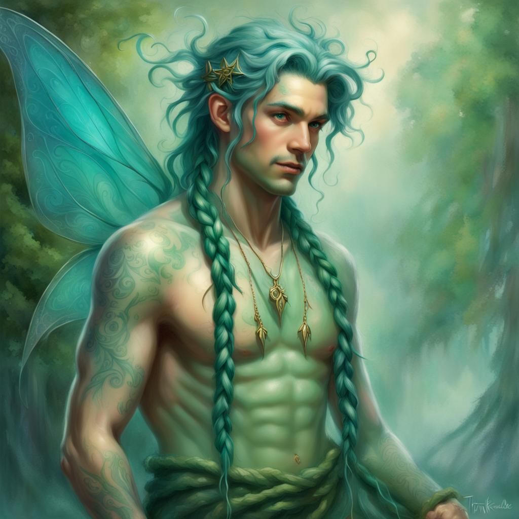 Ethereal Male Fairy with Braids in Fantasy Style