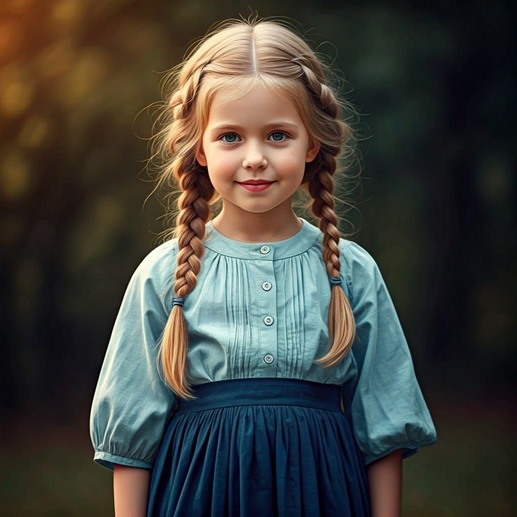 Girl with Braids in Impressionistic Portrait Style