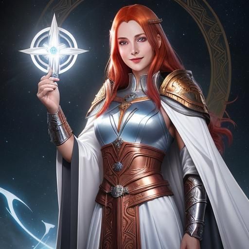 Female Aasimar Cleric Worshipping, Comic Book Art