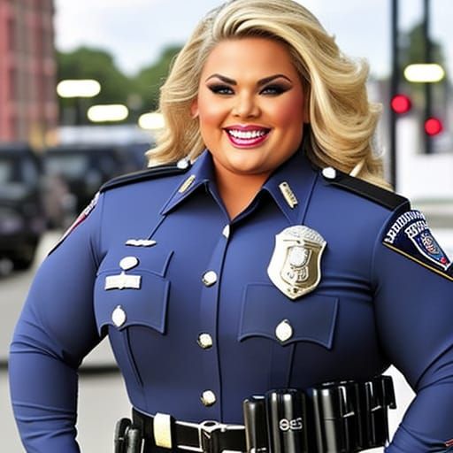 Hyper Muscular Glamorous Police Woman: Photorealistic Art
