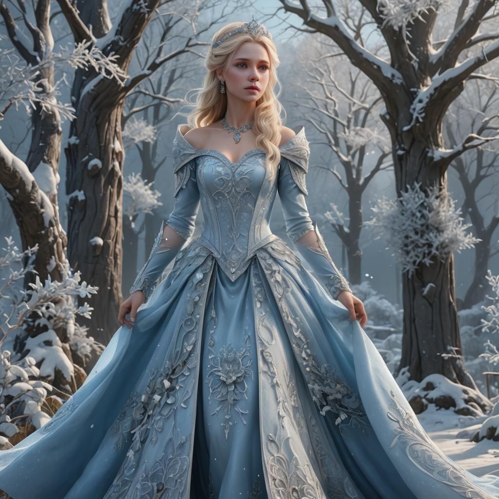 December Princess in Frost Dress: Fantasy Art