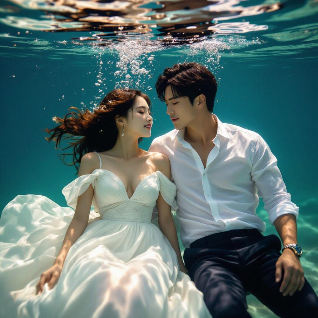 Romantic Korean Couple Underwater in K-Drama Style
