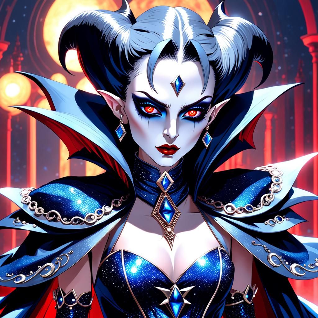 Pop Art Vampire Lady on Catwalk in Dark Fantasy Style