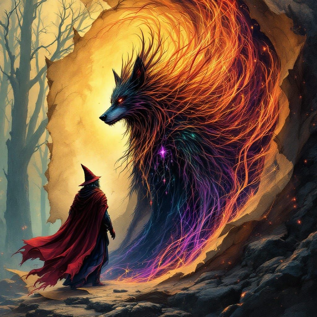 Mystical Wizard and Werewolf Summoned from Parchment