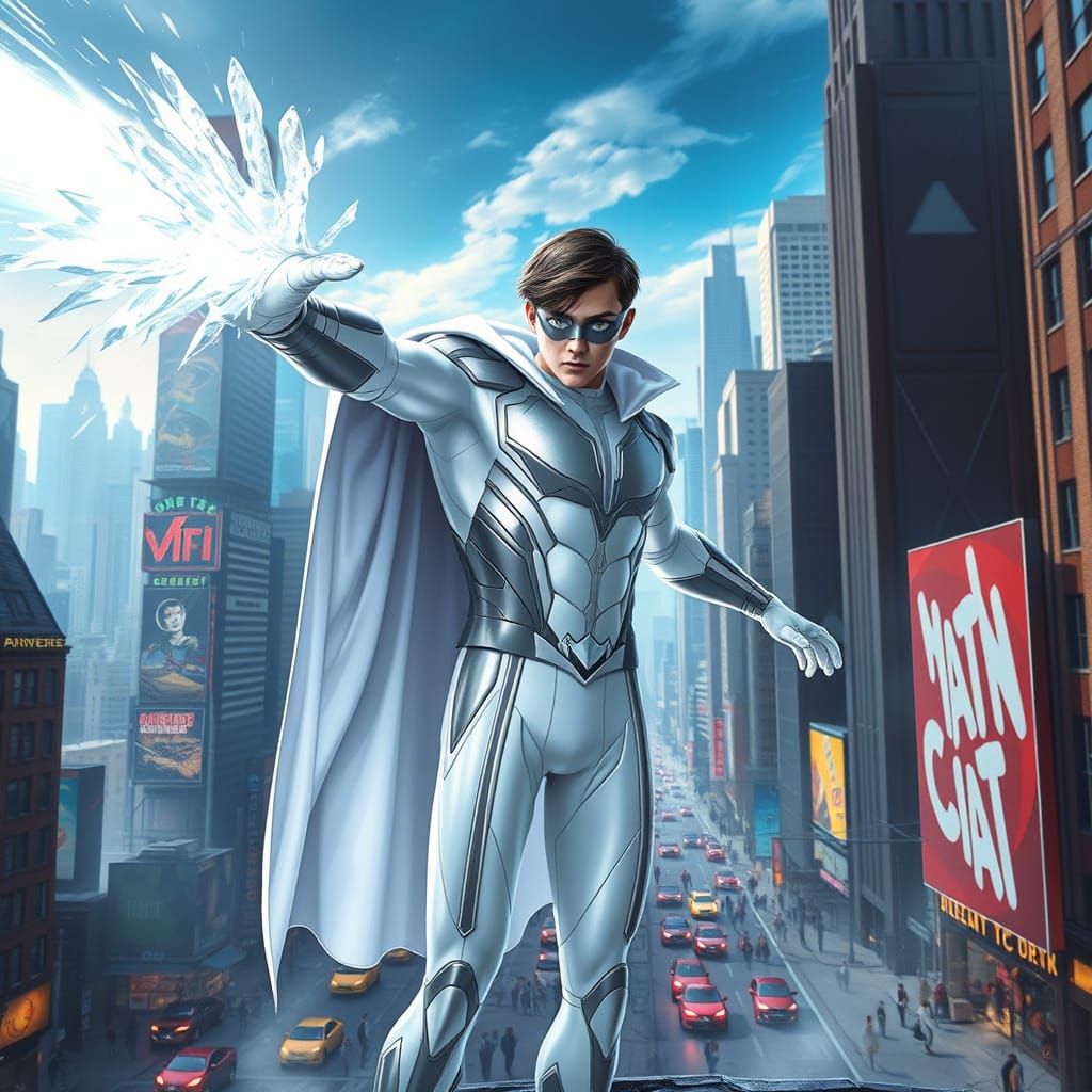 Heroic Teenage Superhero Unleashes Frosty Fury in City Stree...