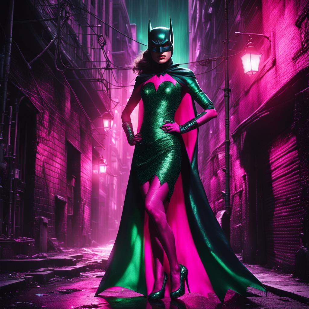 Cyberpunk Fashion Fantasy: Batman in Iridescent Elegance
