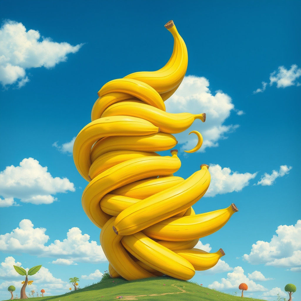 Whimsical Banana Tornado Illustration in Dreamlike Style
